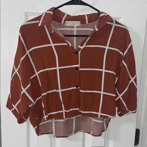 Jon & Anna Women's Brown Checkered Top